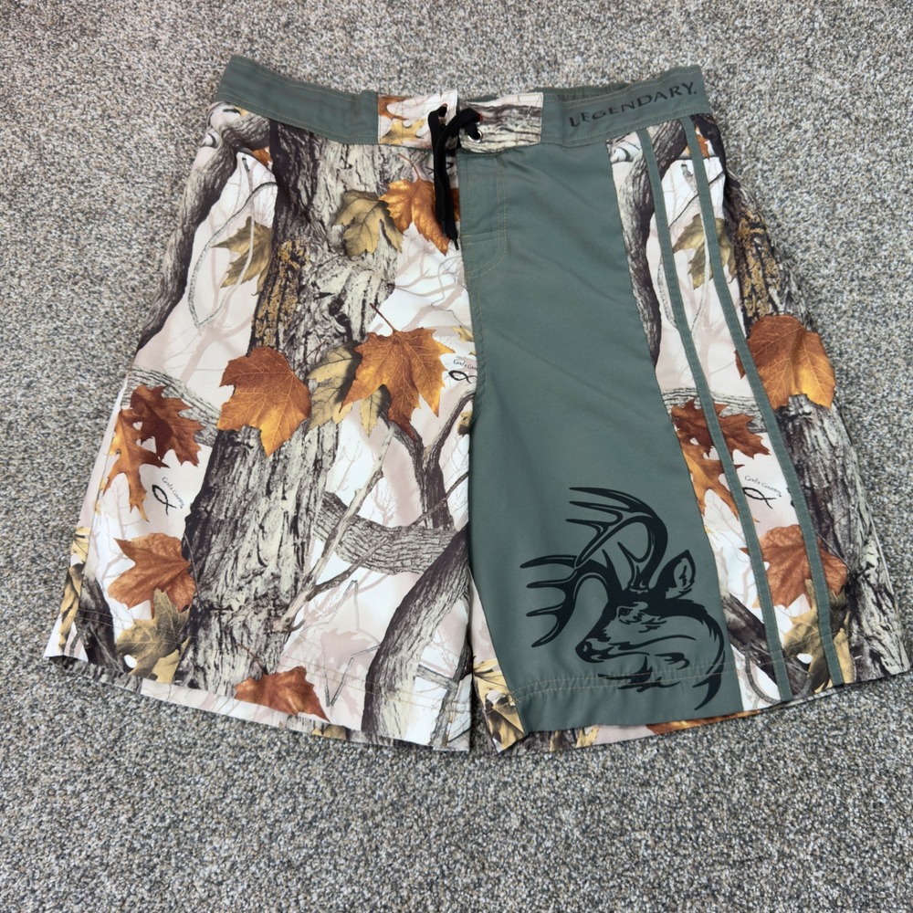 Legendary Whitetails Mens Camo Board Shorts God's Country Swim Trunks Green LG